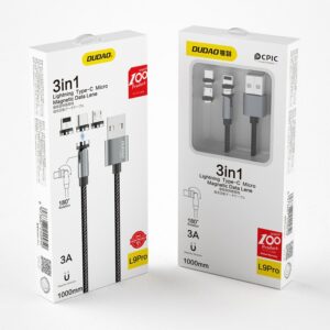 Dudao magnetski USB kabel + komplet utikača Lightning / USB Type C / Micro USB 3 A