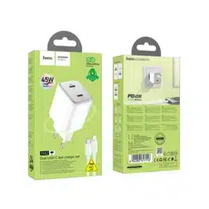 HOCO zidni punjač 2 x tip C + kabel tip C do Lightning PD QC 45W GaN N42 bijeli - Image 4