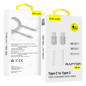 Blavec kabel Raptor pleteni - Tip C na Tip C - PD 100W 5A 1 metar Apple CarPlay/Android Auto